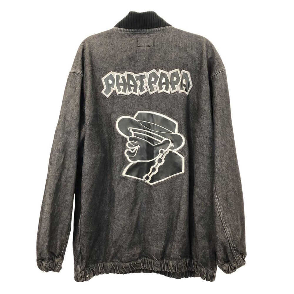 Vintage DJSS Phatpapa Gray Denim Bomber Jacket XL Y2K Streetwear Hip Hop